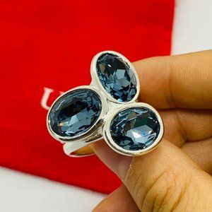 Uno de 50 Ring TREASURE RING Silver plated ring Three BLUE SWAROVSKI crystals